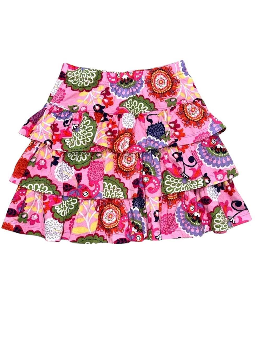 Hanna Andersson Girls tiered skirt, pink blue green size 5